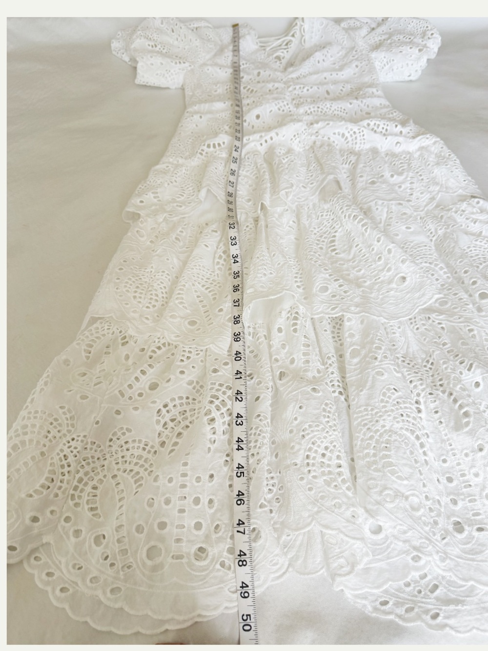 Farm Rio White Eyelet Tiered Midi Dress with Puff Sleeves Large - Picture 9 of 11